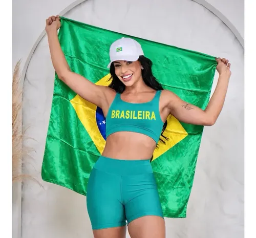 Conjunto Short Fitness Brasil Feminino Roupa Academia Treino