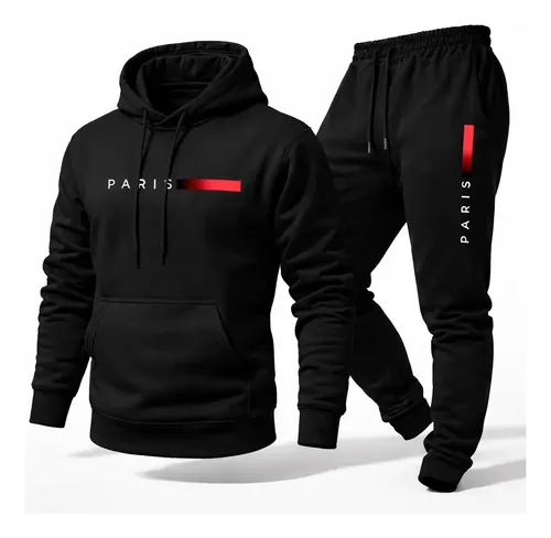 Conjunto Moletom Calça Unissex Paris Canguru Casaco Frio