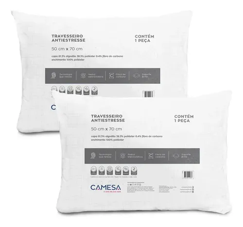 Kit 2 Travesseiros Antiestresse Carbono 50x70cm Camesa