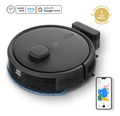 Robô Aspirador de pó 4 em 1 Electrolux Wi-Fi MOP Passa Pano Seco e Úmido até 1h40 de Bateria App Mapeamento Laser Inteligente Alexa e Conectividade Google Home Experience sensor An