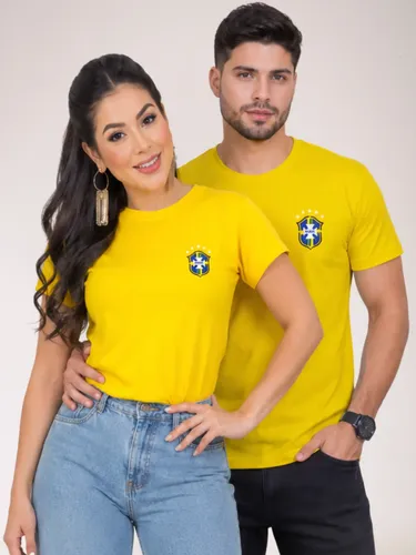 Kit 2 Camisetas Algodão Estampa Brasil Casal Casual Básica